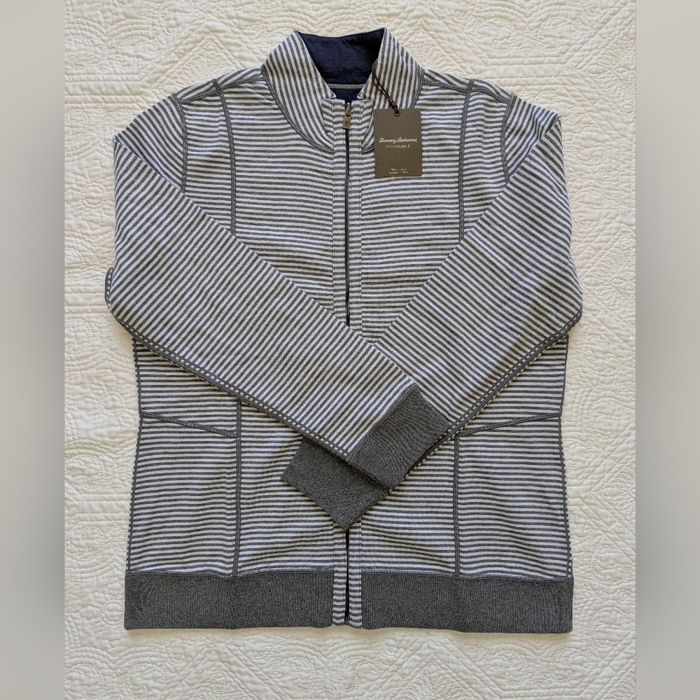 Tommy Bahama Reversible Gray Striped Full-Zip Jacket